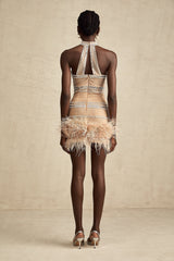 Madeleine Kristal Süslemeli Kuş Tüyü Mini Elbise