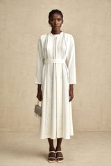 Honorine Beyaz Kristal Süslemeli Pilili Midi Elbise