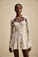 Axelle Beyaz Çiçekli Dantel Yelek Ve Elbise Kombin Seti