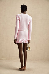 Fabienne Pembe Waffle Örgü Ceket & Etek Eşleştirme Seti