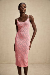 Sylvia Pembe Jakarlı Örme Midi Elbise