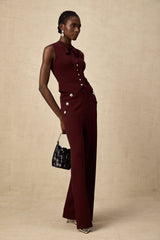 Calandra Koyu Kırmızı Örgü Elbise & Pantolon Kombin Seti