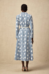 Calandra Mavi Çiçekli Dantel Boncuklu Trençkot