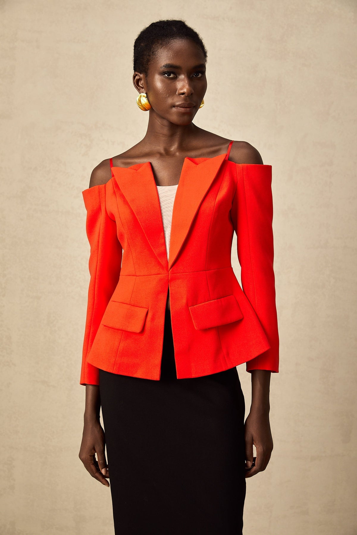 İnaya Kırmızı Omuzları Açık Blazer Üst