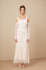 Adele Reglan Kollu Çiçekli Dantelli Maksi Elbise