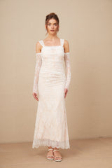 Adele Reglan Kollu Çiçekli Dantelli Maksi Elbise