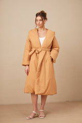 Louise Kahverengi Kapüşonlu Şal Puffer Mont