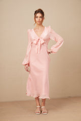 Sarah Pembe Fiyonklu Kloş Midi Elbise