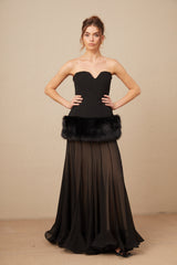 Maëlle Siyah Omuzları Açık Kürk Panelli Üst