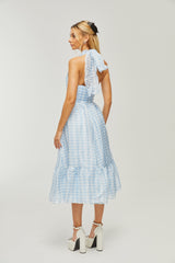 Zaira Ekose Desenli Boyundan Bağlamalı Midi Elbise