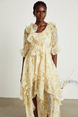 Amélie Çiçek Desenli Fırfırlı Midi Elbise