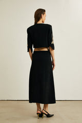 Pauline Siyah Çiçek Aplikeli Ceket Ve Etek Uyumlu Takım