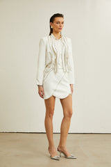 Ève Kristal Süslemeli Ceket Ve Etek Eşleştirme Seti Beyaz