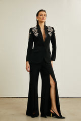 Aurela Siyah İşlemeli Ceket & Pantolon Uyumlu Takım