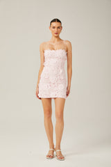 Jocelyne Pembe Çiçekli Dantel Mini Elbise
