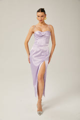 Aliénor Mor Saten Yırtılmamaçlı Midi Elbise