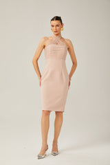 Géraldine File Dantelli Boyundan Bağlamalı Midi Elbise