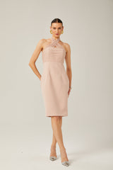 Géraldine File Dantelli Boyundan Bağlamalı Midi Elbise