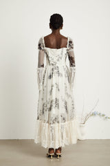 Théa Çan Kollu Çiçekli Dantel Panelli Maxi Elbise