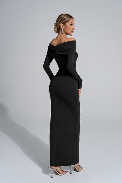 Isabella Siyah Uzun Kollu Bodycon Maxi Elbise