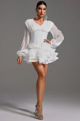 Bella  Beyaz tam pileli daralmış mini elbise