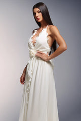 Ivy Yüksek Yırtmaçlı Derin V Askılı Çiçekli Uzun Elbise