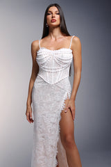 Vandra Kolsuz Dantel Yırtmaçlı Uzun Elbise