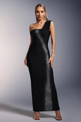 Hayden Tek Omuzlu Elmas Bandaj Uzun Elbise