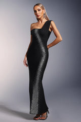 Hayden Tek Omuzlu Elmas Bandaj Uzun Elbise