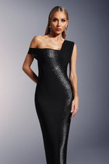 Hayden Tek Omuzlu Elmas Bandaj Uzun Elbise