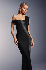 Hayden Tek Omuzlu Elmas Bandaj Uzun Elbise