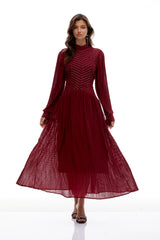 Hulda Bordo Boncuk Süslemeli Büzgülü Maxi Elbise