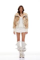 Amira Brown Ombré Baskılı Kürk Manto