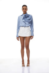 Torhild Mavi 3D Yaprak Desenli Gömlek