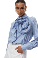 Torhild Mavi 3D Yaprak Desenli Gömlek