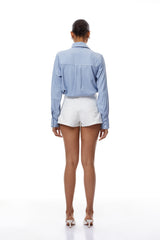 Torhild Mavi 3D Yaprak Desenli Gömlek