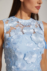 Herta Mavi Çiçek Aplikeli Midi Elbise