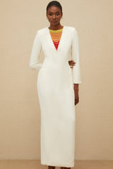 Rosée Beyaz Yapay Elmas Boncuklarla Süslenmiş Uzun Elbise