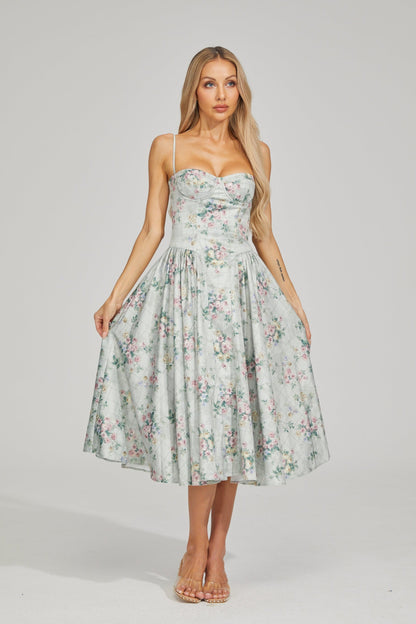 Tinsley Fleur Saten Midi Elbise
