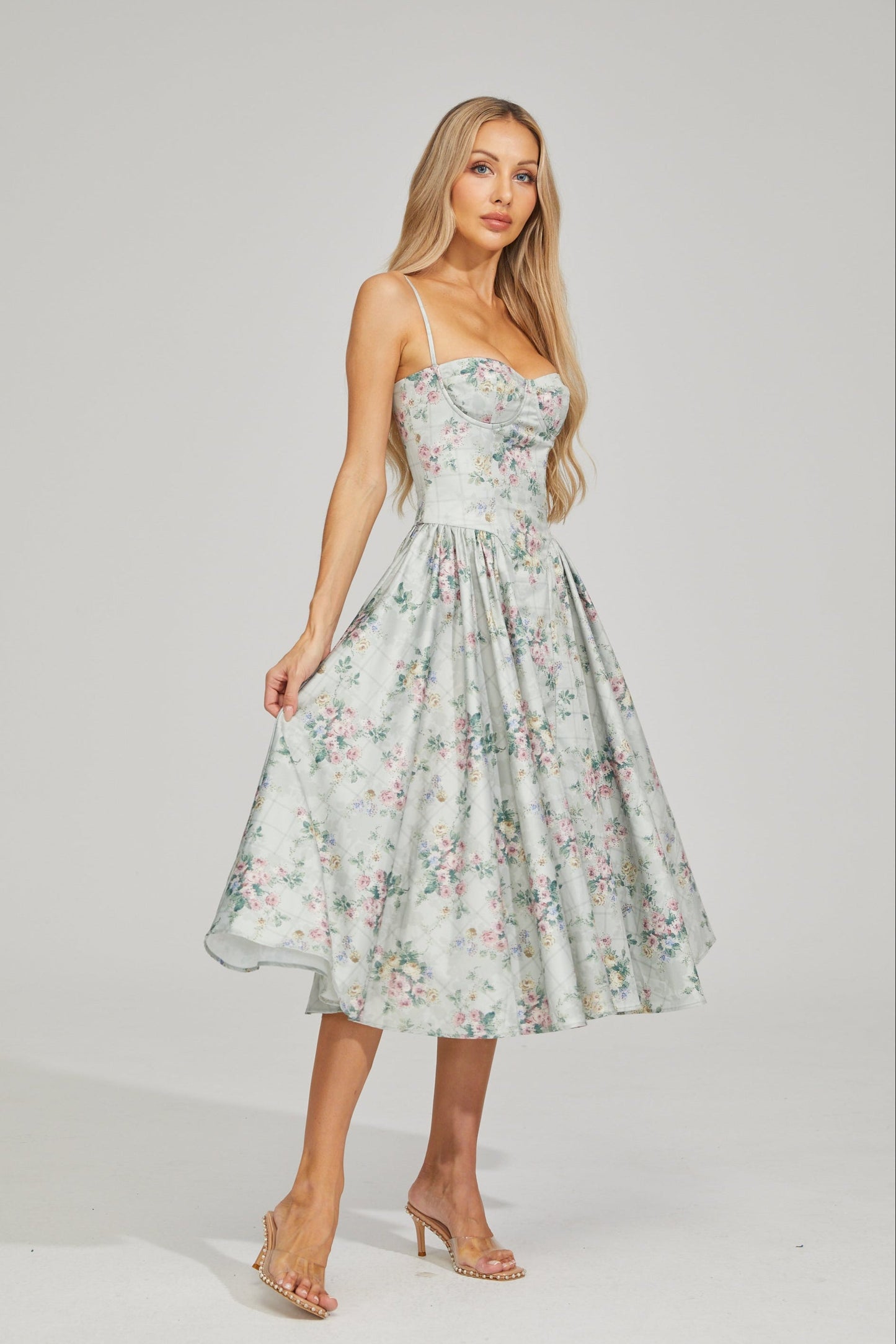 Tinsley Fleur Saten Midi Elbise