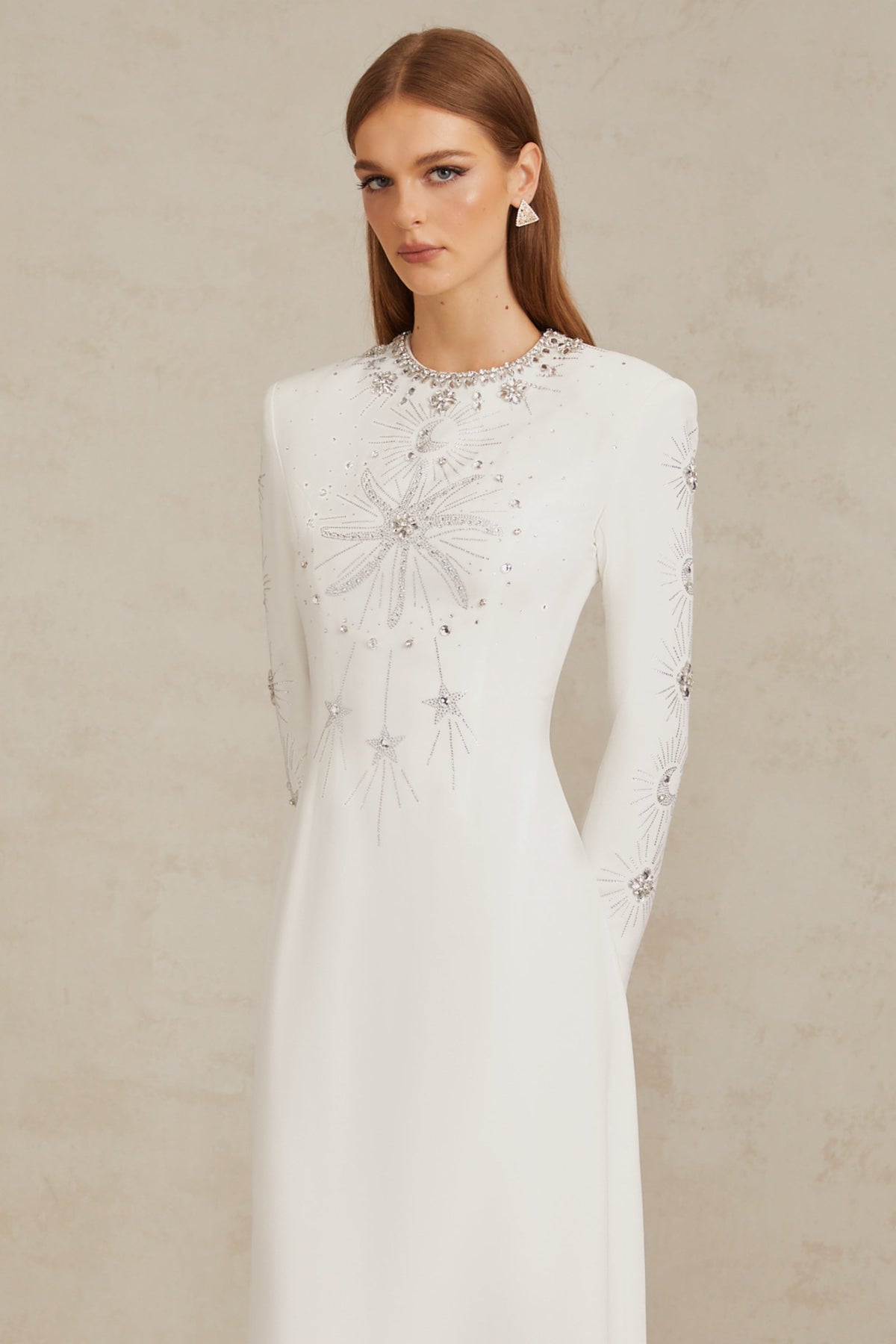 Aloïse Beyaz Süslemeli Uzun Elbise