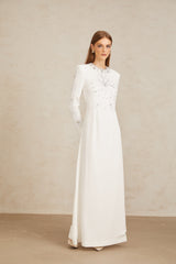 Aloïse Beyaz Süslemeli Uzun Elbise