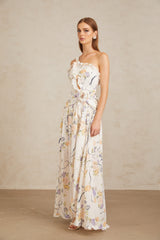 Noémie Nötr Çiçek Desenli Fırfırlı Uzun Elbise