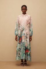 Delphine Green Çiçek Desenli Uzun Elbise