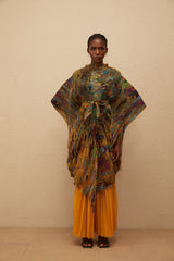 Mélodie Turuncu Desenli Baskılı Pileli Bluz ve Pantolon Takımı