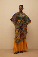 Mélodie Turuncu Desenli Baskılı Pileli Bluz ve Pantolon Takımı