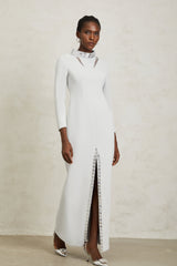 Magdalena Açık Gri Kristal İşlemeli Uzun Elbise