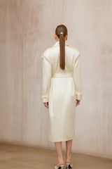 Amélie Krem Beyaz Saten Uzun Trençkot