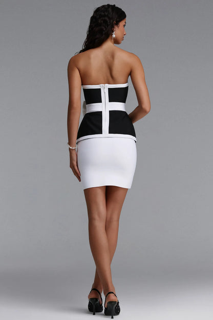 Siyah Bandajlı Crop Top ve Mini Etek İki Parçalı Takım