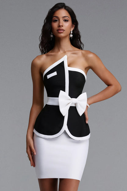 Siyah Bandajlı Crop Top ve Mini Etek İki Parçalı Takım